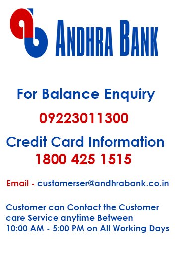 Andhra Bank Balance enquiry Number