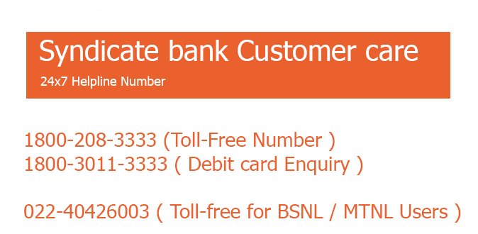 syndicate bank customer care Number